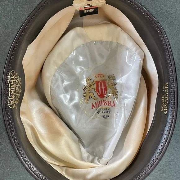 OLIVE GREEN AKUBRA PURE FUR FELT AUSTRALIAN OUTBACK HAT SIZE 58 - Picture 3 of 5